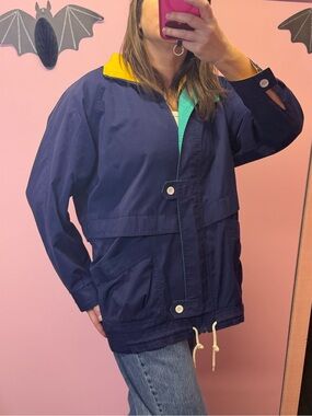 Vintage 80's Oversized AT EASE Nautical Navy Barn Jacket Women Size Small